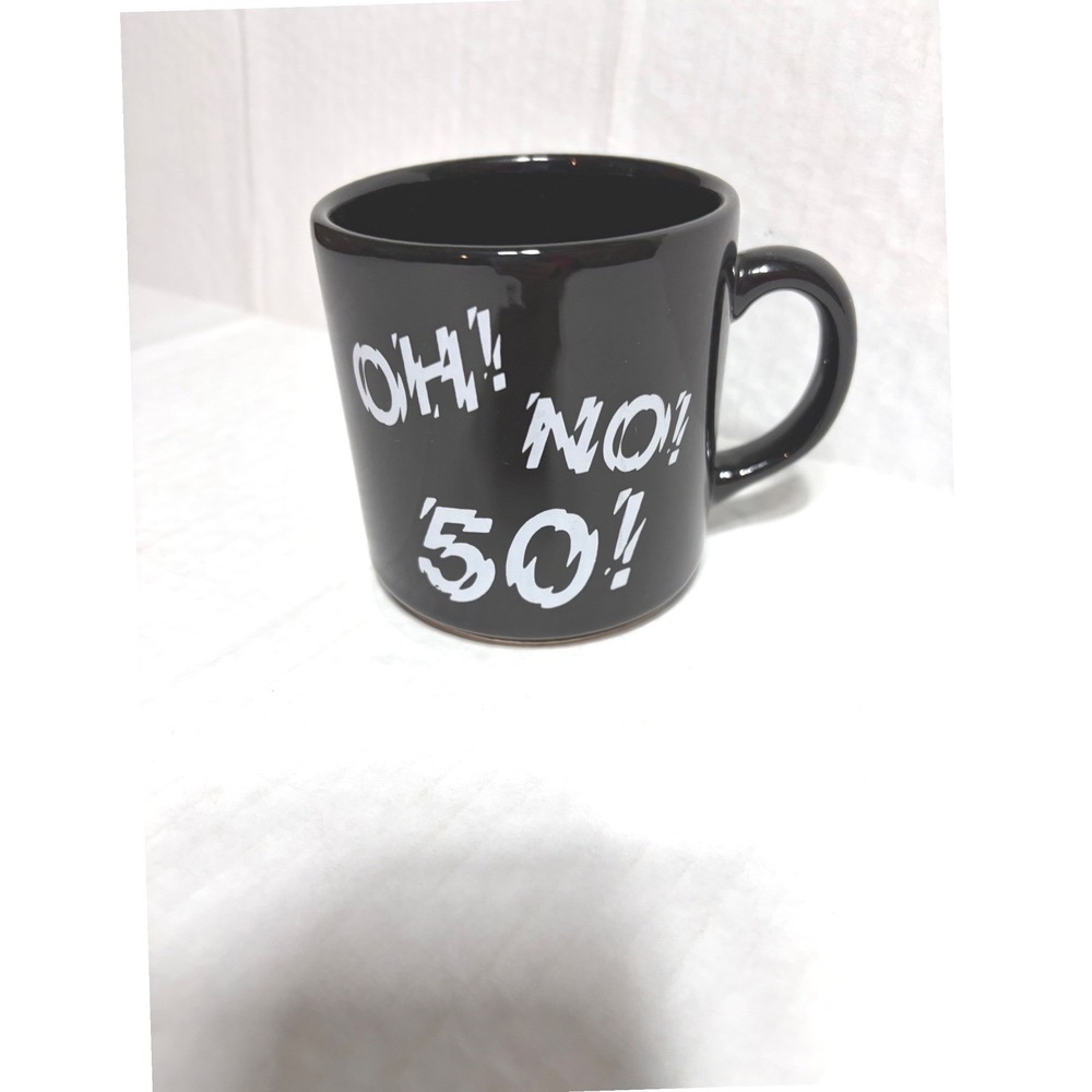 Vintage Oh No 50 Birthday Coffee Mug Black Ceramic Gag Gift 50th Anniversary